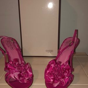 Hot pink coach sandals with wooden heel size 8